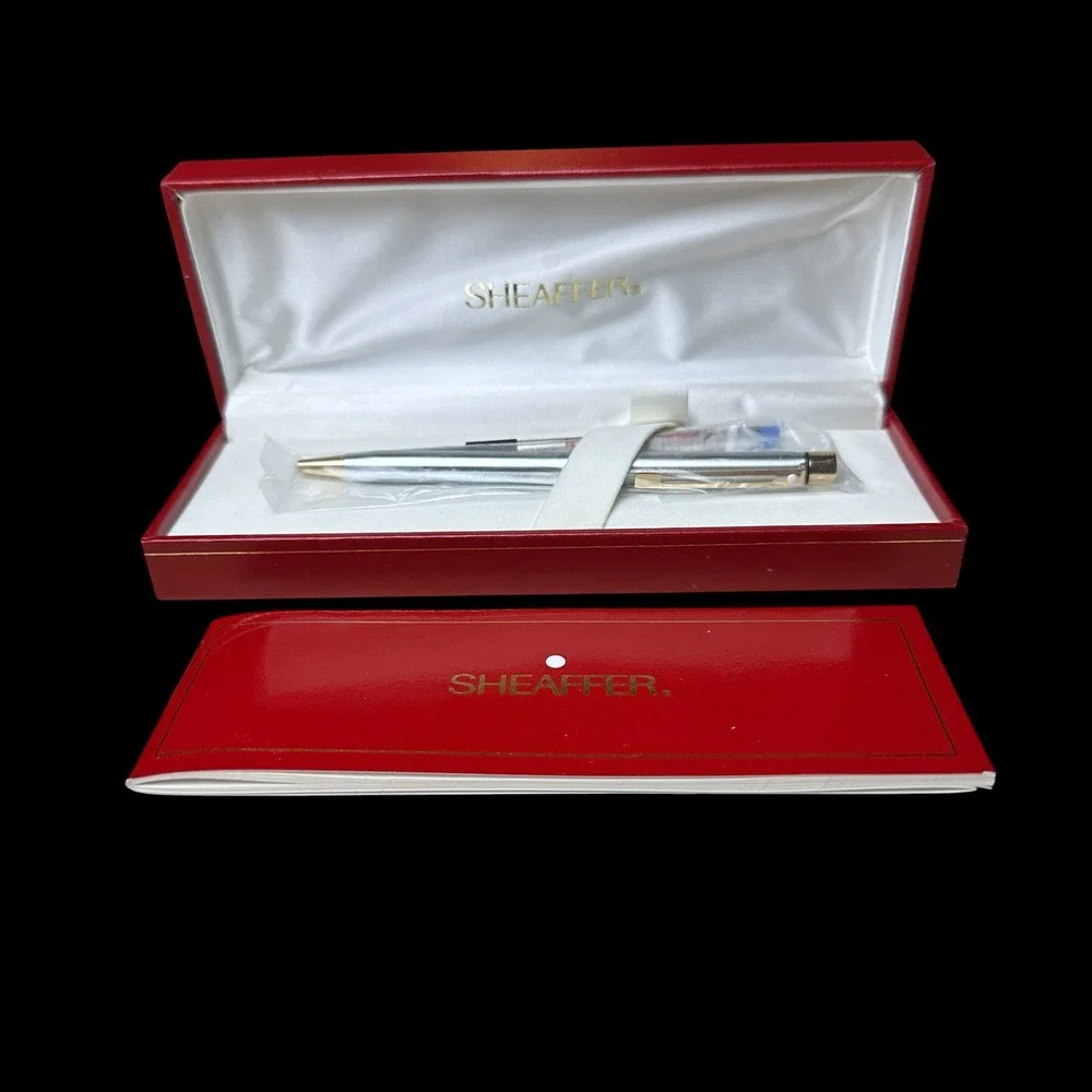 Sheaffer Fashion Ballpoint Pen Brushed Chrome Gold Trim White Dot USA 6173 A0511